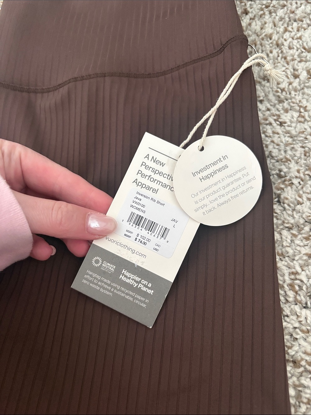 NWT Vuori Inversion Rib Short Java Size Large - Picture 3 of 4